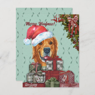 Merry Woofmas Golden Retriever Santa Hat Christmas Card