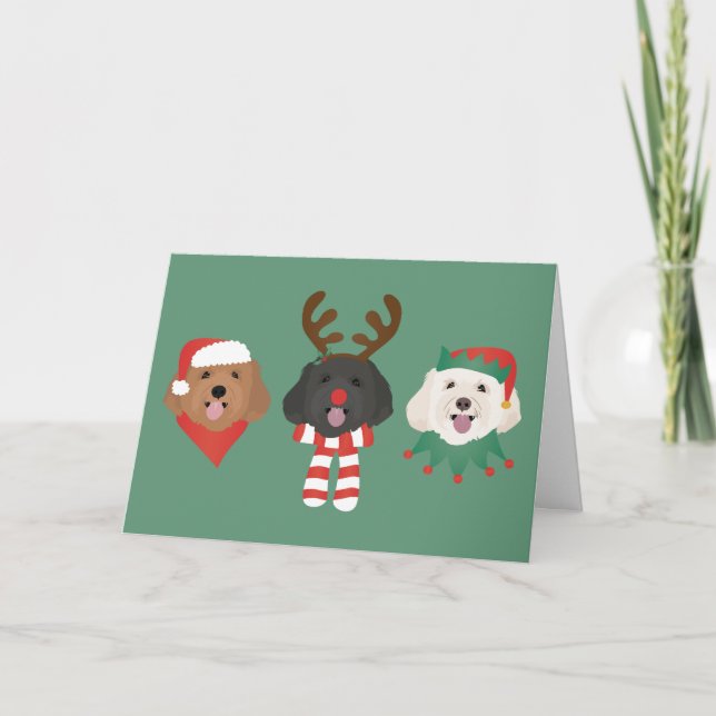 Merry Woofmas Maltipoo Christmas Dogs Holiday Card (Front)