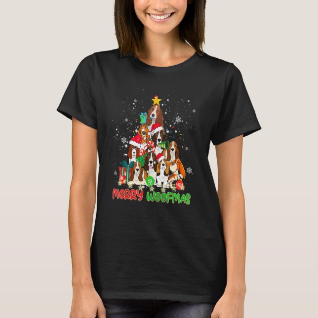 Merry Woofmas Merry Christmas For Basset Hound Dog T-Shirt (Front)