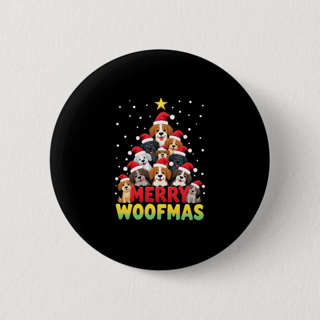 Merry Woofmas - Merry Christmas For Dog Lovers (1) 6 Cm Round Badge (Front)