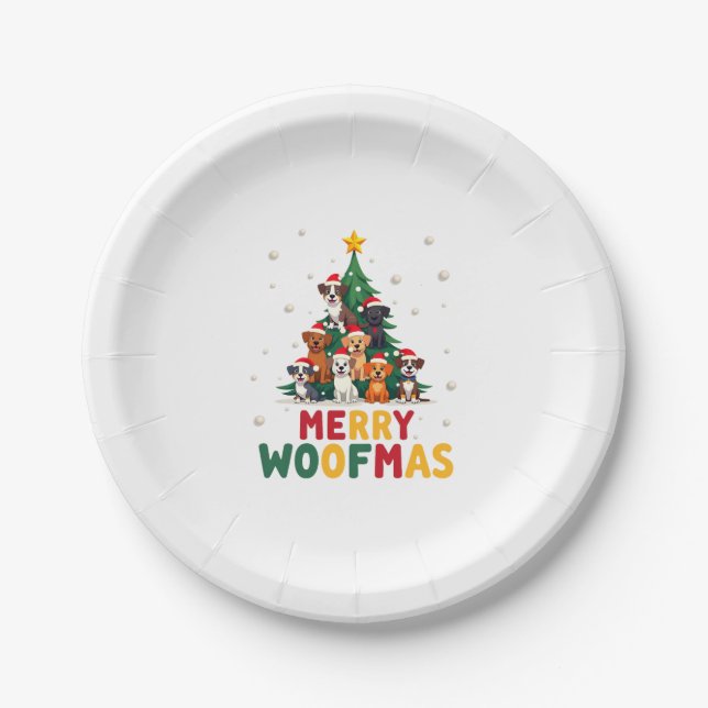 Merry Woofmas - Merry Christmas For Dog Lovers (1) Paper Plate (Front)