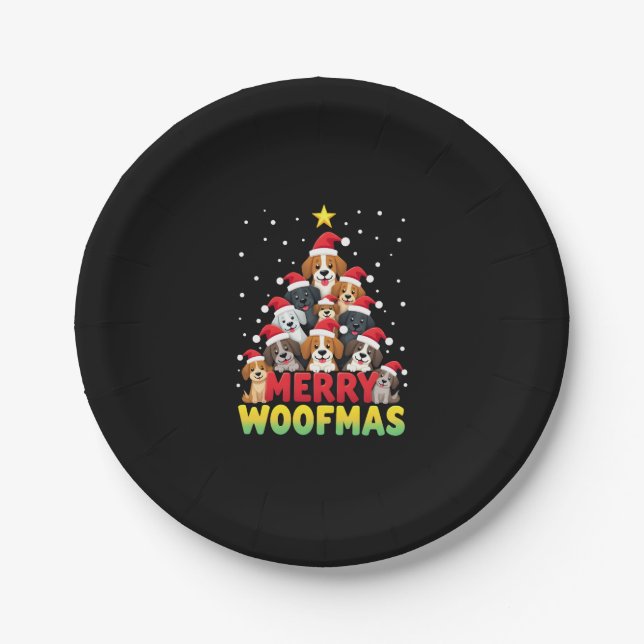 Merry Woofmas - Merry Christmas For Dog Lovers (1) Paper Plate (Front)