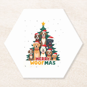 Merry Woofmas - Merry Christmas For Dog Lovers (2) Paper Coaster