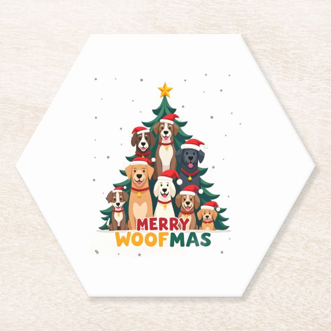 Merry Woofmas - Merry Christmas For Dog Lovers (2) Paper Coaster (Front)