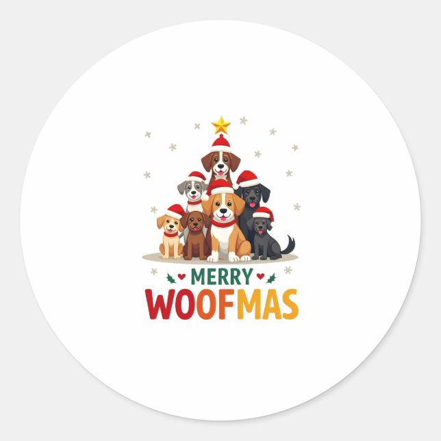 Merry Woofmas - Merry Christmas For Dog Lovers (3) Classic Round Sticker (Front)