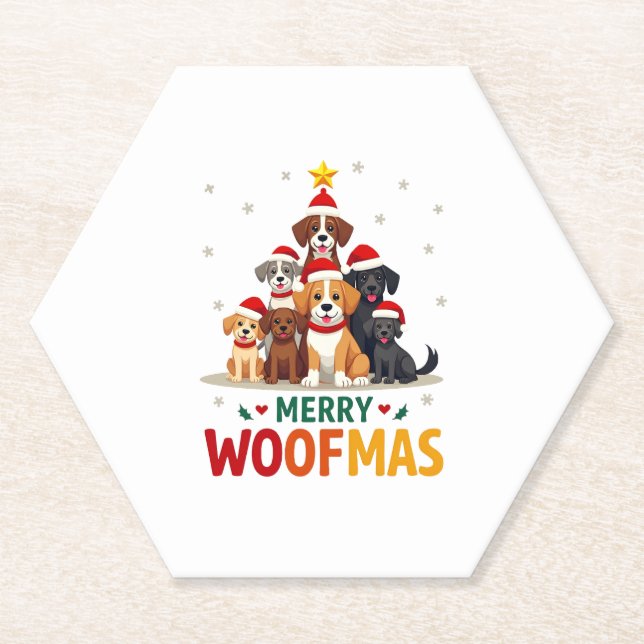 Merry Woofmas - Merry Christmas For Dog Lovers (3) Paper Coaster (Front)