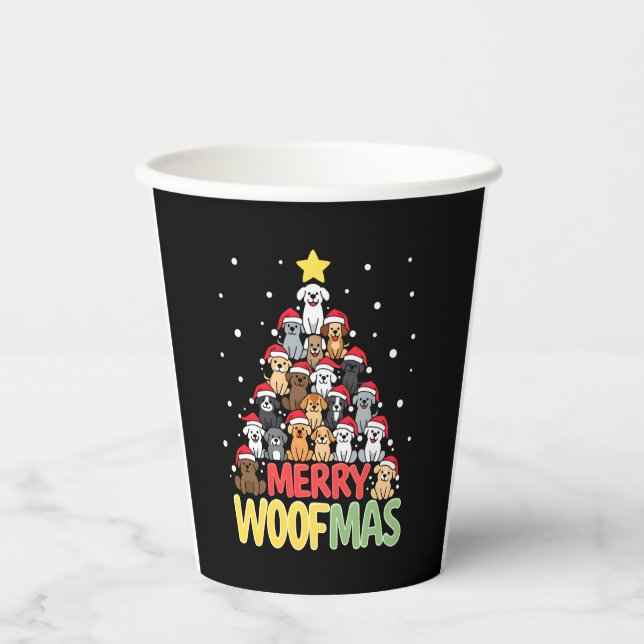 Merry Woofmas - Merry Christmas For Dog Lovers (3) Paper Cups (Front)