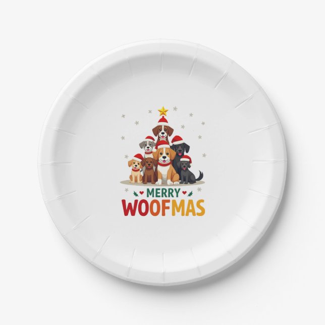 Merry Woofmas - Merry Christmas For Dog Lovers (3) Paper Plate (Front)