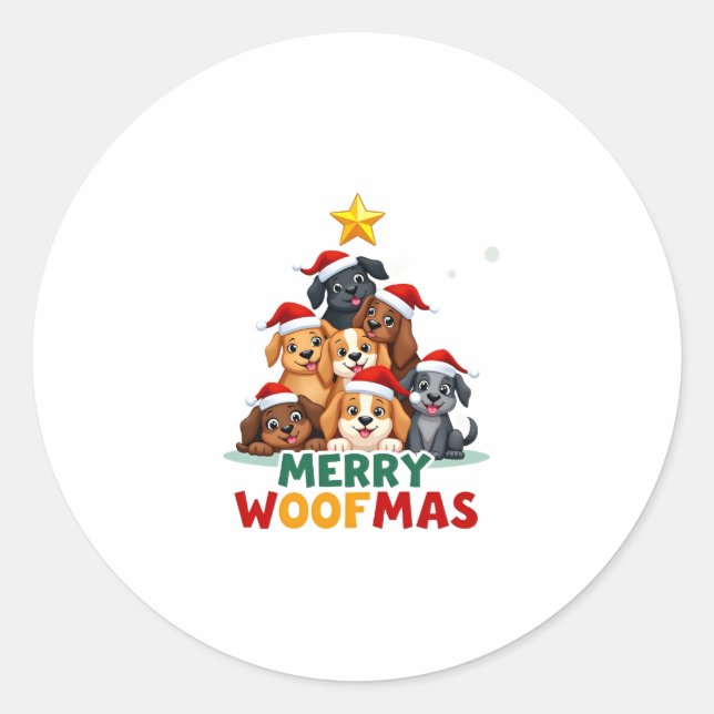 Merry Woofmas - Merry Christmas For Dog Lovers (4) Classic Round Sticker (Front)