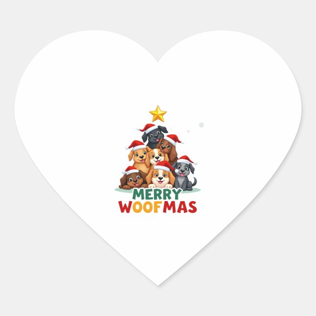 Merry Woofmas - Merry Christmas For Dog Lovers (4) Heart Sticker (Front)