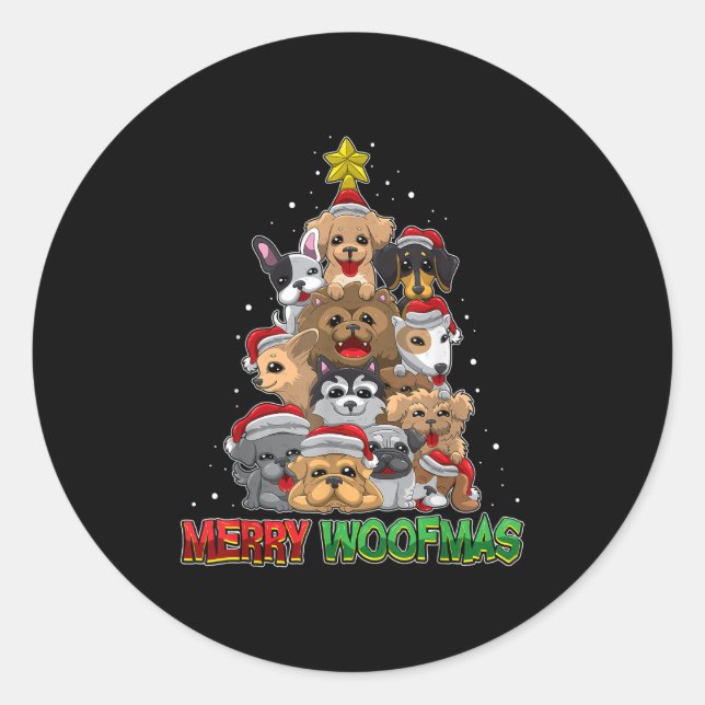 Merry Woofmas - Merry Christmas For Dog Lovers  Classic Round Sticker (Front)
