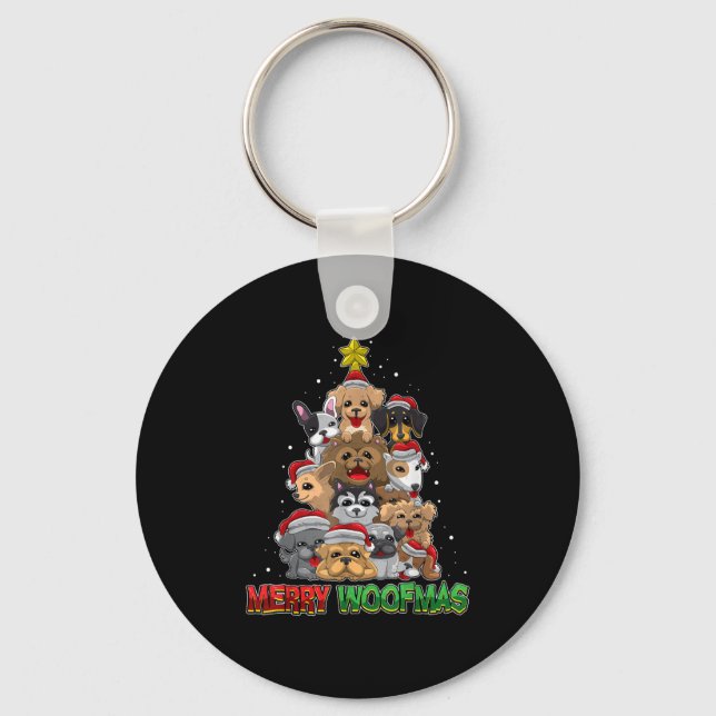 Merry Woofmas - Merry Christmas For Dog Lovers  Key Ring (Front)
