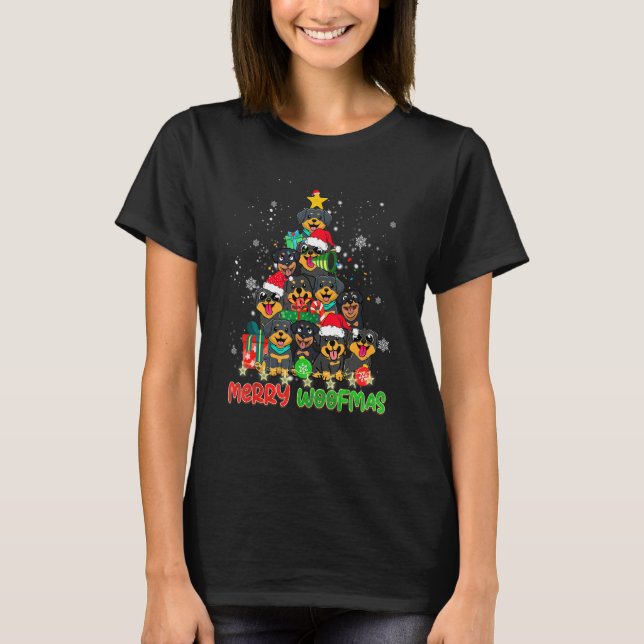 Merry Woofmas Merry Christmas For Rottweiler Dog T-Shirt (Front)