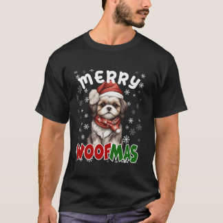 Merry Woofmas Merry Christmas Funny Shih Tzu Dog M T-Shirt