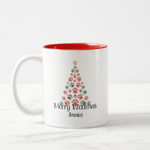 Merry Woofmas Mug – Paw Print Christmas Tree Cup