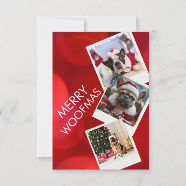 Merry Woofmas Multi-Photo Dog Christmas Card (Front)