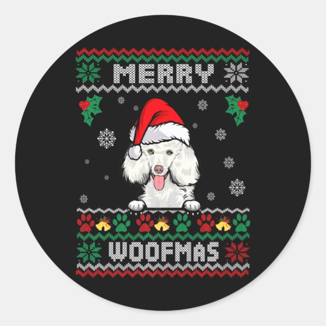 Merry Woofmas Odle Dog Christmas Ugly Xmas  Classic Round Sticker (Front)