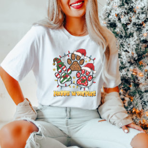 Merry Woofmas Paw Print Christmas Women's T-Shirt