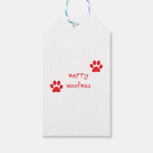Merry Woofmas Paw Print Red Statement Gift Tags