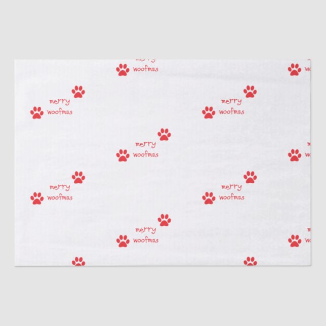 Merry Woofmas Paw Print Red Statement Tissue Paper (Front)