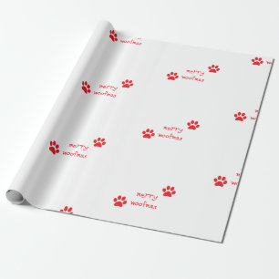 Merry Woofmas Paw Print Red Statement Wrapping Paper