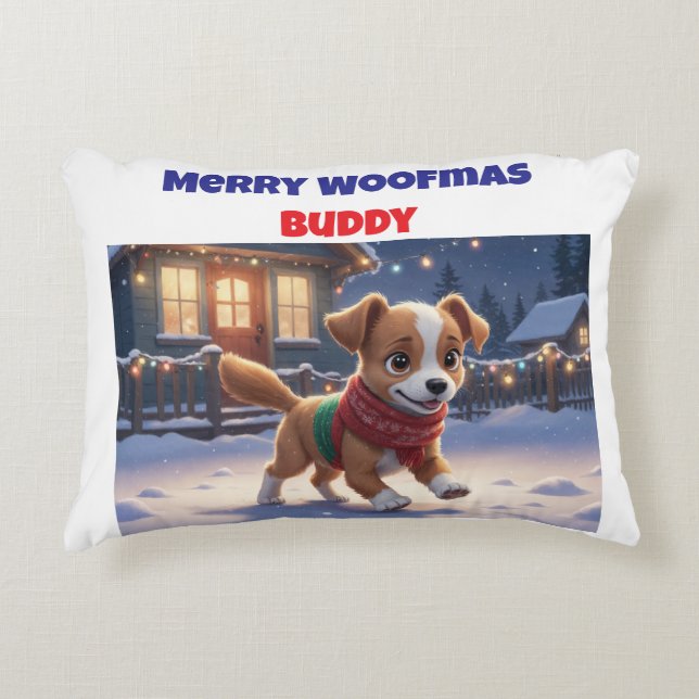 Merry Woofmas Personalised Dog Accent Pillow (Front)