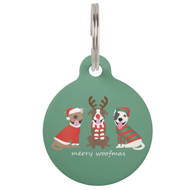 Merry Woofmas Pit Bull Dogs Pet Tag (Front)