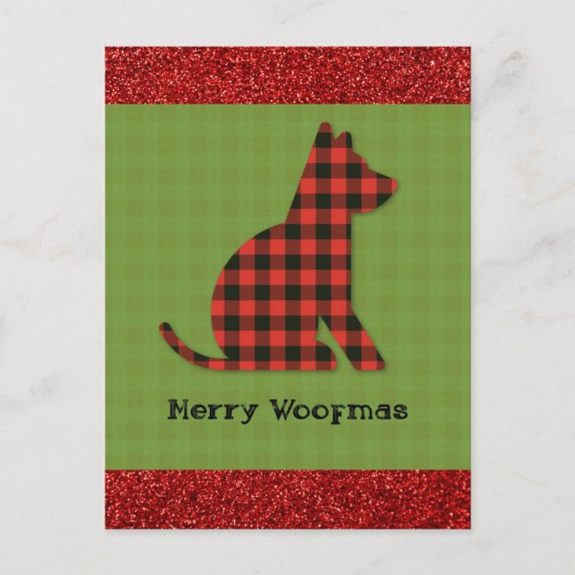 Merry Woofmas Plaid Dog Christmas Postcard (Front)