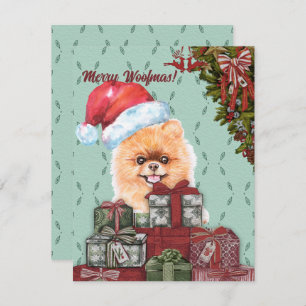 Merry Woofmas! Pomeranian Dog Santa Hat Christmas Card