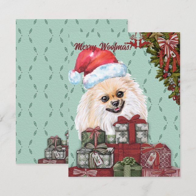 Merry Woofmas! Pomeranian Santa Hat Christmas Gift Card (Front/Back)