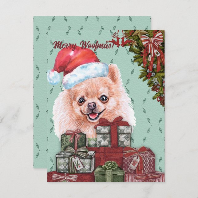Merry Woofmas! Pomeranian Santa Hat Christmas Gift Card (Front/Back)