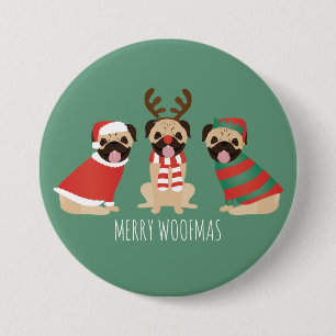 Merry Woofmas Pug Dogs 7.5 Cm Round Badge