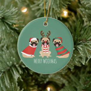 Merry Woofmas Pug Dogs Ceramic Tree Decoration
