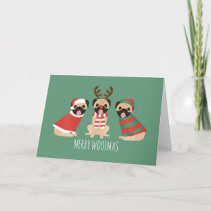 Merry Woofmas Pug Dogs Holiday Card