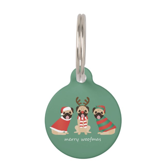 Merry Woofmas Pug Dogs Pet Tag (Front)