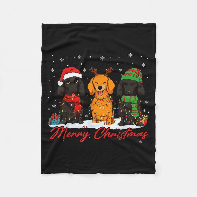 Merry Woofmas Santa Reindeer Elf Dachshund Christm Fleece Blanket (Front)