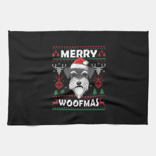 Merry Woofmas Schnauzer Christmas Dog Lover Pajama Tea Towel