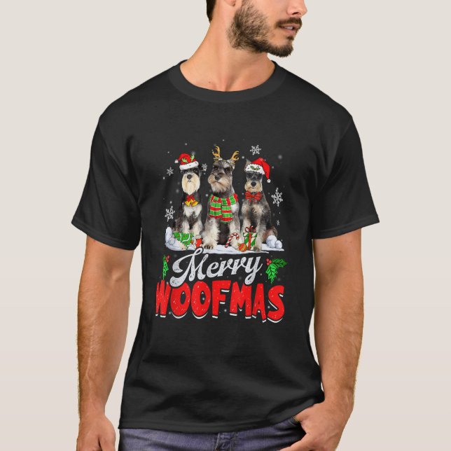 Merry Woofmas Schnauzer Dog Christmas Dog Lover Xm T-Shirt (Front)