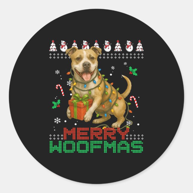 Merry Woofmas Tbull Christmas Shirt Xmas Dog  Classic Round Sticker (Front)
