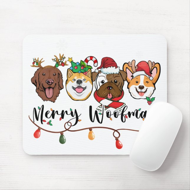 Merry Woofmas Typography Mousepad (With Mouse)