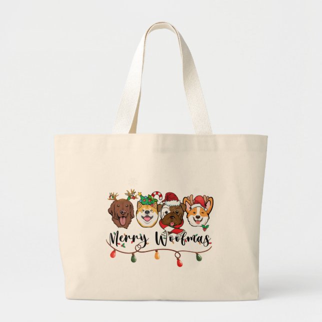 Merry Woofmas Typography Tote Bag (Front)