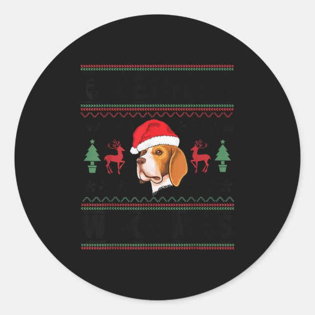 Merry Woofmas Ugly Christmas Beagle Xmas Party  Classic Round Sticker (Front)