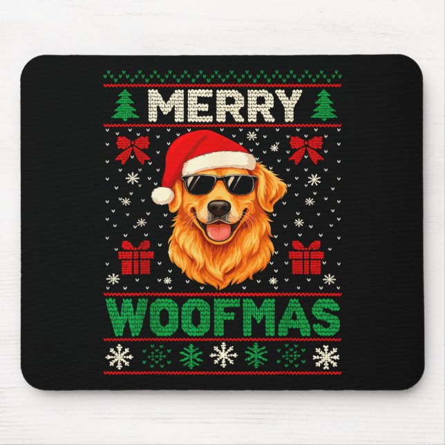Merry Woofmas Ugly Christmas Jumper Xmas Dog Lover Mouse Mat (Front)