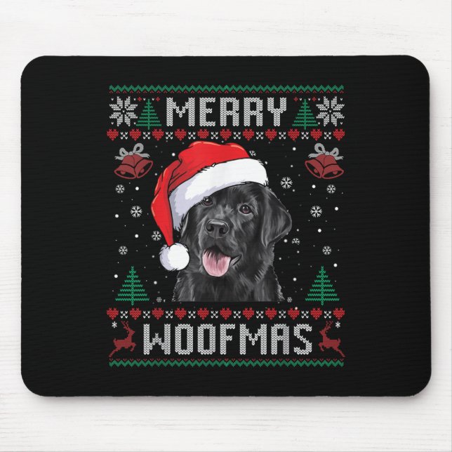 Merry Woofmas Ugly Sweater Black Lab Labrador Chri Mouse Mat (Front)