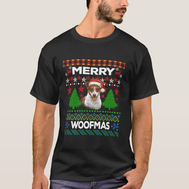 Merry Woofmas Ugly Sweater Christmas Jack Russell  (Front)