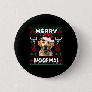 Merry Woofmas Yellow Labrador Christmas Ugly Sweat 6 Cm Round Badge