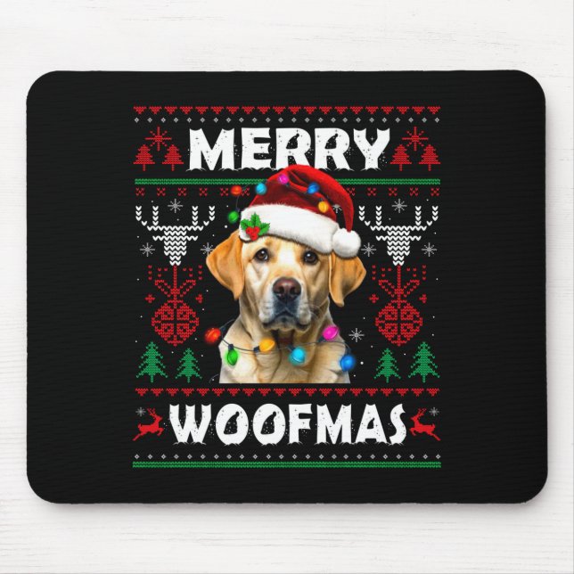 Merry Woofmas Yellow Labrador Christmas Ugly Sweat Mouse Mat (Front)