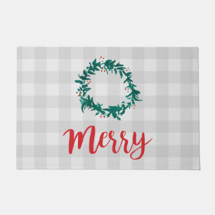 Merry Wreath Painting Pattern Grey Doormat