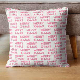 Merry X-Mas, Modern Hot Pink Typography Christmas Cushion