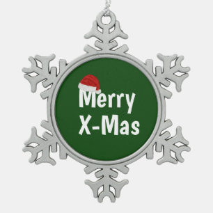 Merry X-Mas Snowflake Pewter Christmas Ornament